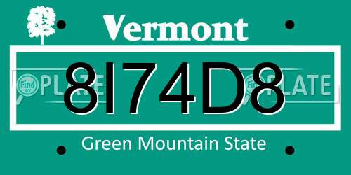 8I74D8 Vermont License Plate