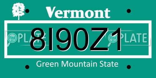 8I90Z1 Vermont License Plate