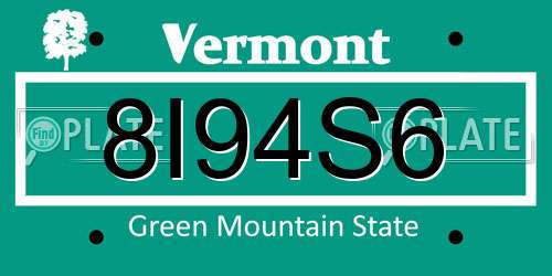 8I94S6 Vermont License Plate