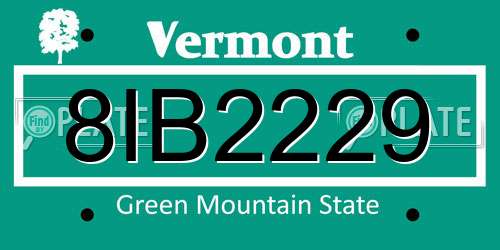 8IB2229 Vermont License Plate