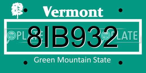 8IB932 Vermont License Plate