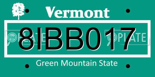 8IBB017 Vermont License Plate