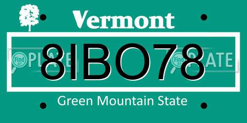 8IBO78 Vermont License Plate