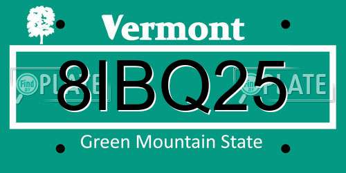 8IBQ25 Vermont License Plate