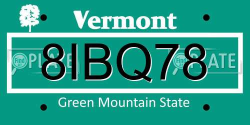 8IBQ78 Vermont License Plate