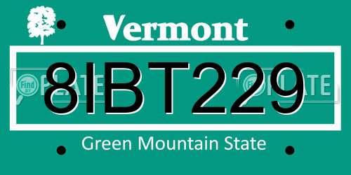 8IBT229 Vermont License Plate