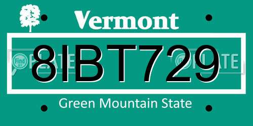 8IBT729 Vermont License Plate