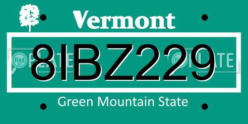 8IBZ229 Vermont License Plate