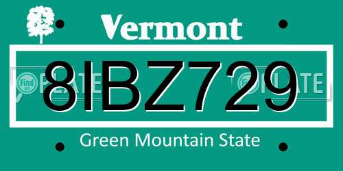 8IBZ729 Vermont License Plate