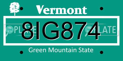 8IG874 Vermont License Plate