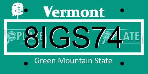 8IGS74 Vermont License Plate