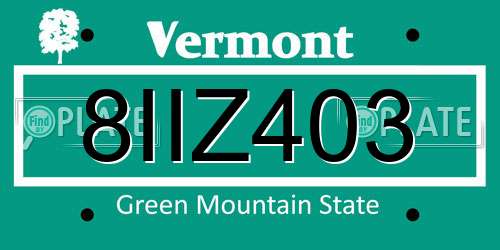 8IIZ403 Vermont License Plate