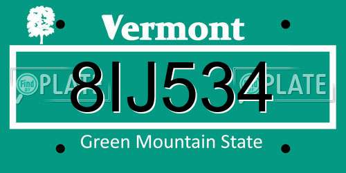 8IJ534 Vermont License Plate