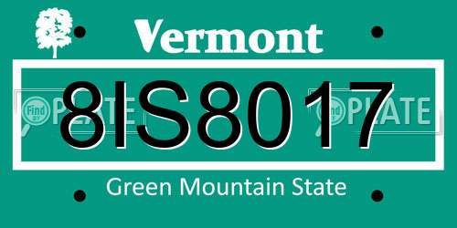 8IS8017 Vermont License Plate