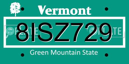 8ISZ729 Vermont License Plate