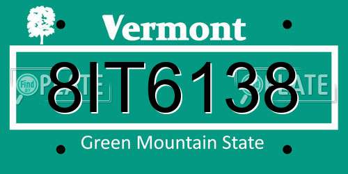 8IT6138 Vermont License Plate