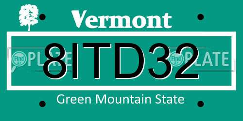 8ITD32 Vermont License Plate