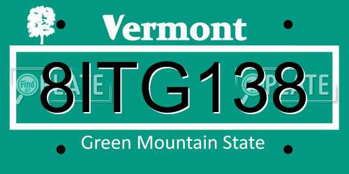8ITG138 Vermont License Plate