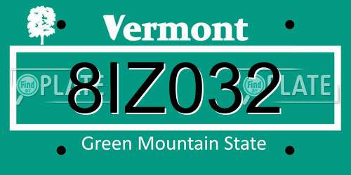 8IZ032 Vermont License Plate