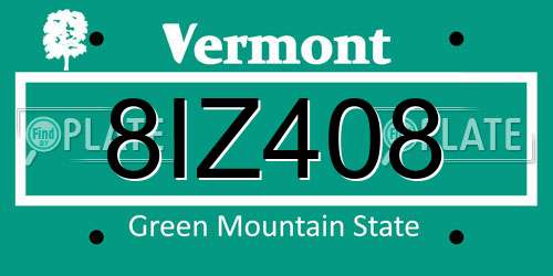 8IZ408 Vermont License Plate