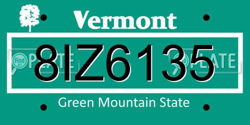 8IZ6135 Vermont License Plate