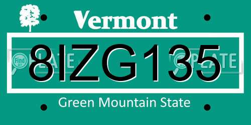 8IZG135 Vermont License Plate
