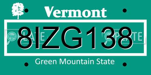 8IZG138 Vermont License Plate