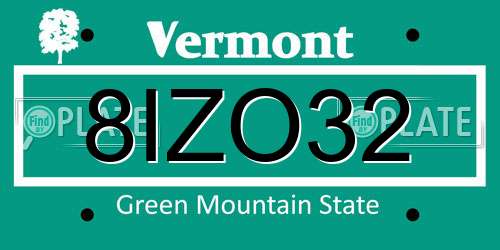 8IZO32 Vermont License Plate