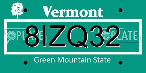 8IZQ32 Vermont License Plate