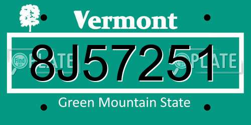 8J57251 Vermont License Plate