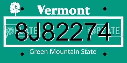 8J82274 Vermont License Plate