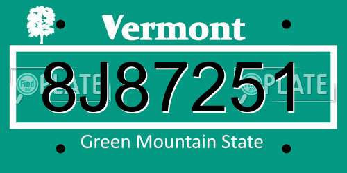 8J87251 Vermont License Plate