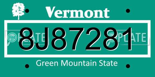 8J87281 Vermont License Plate