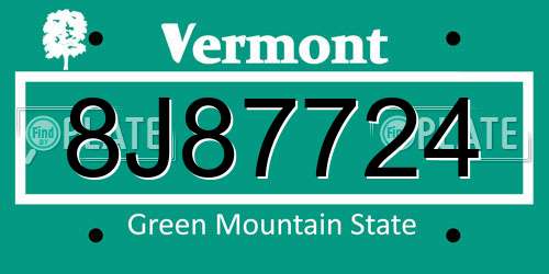 8J87724 Vermont License Plate