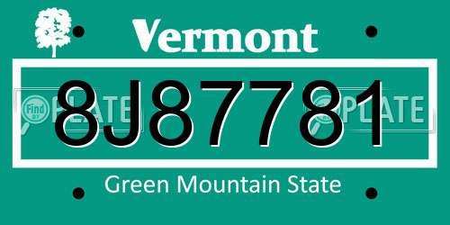 8J87781 Vermont License Plate