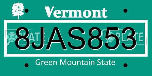 8JAS853 Vermont License Plate