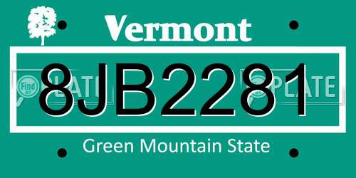 8JB2281 Vermont License Plate