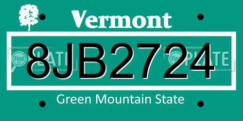 8JB2724 Vermont License Plate