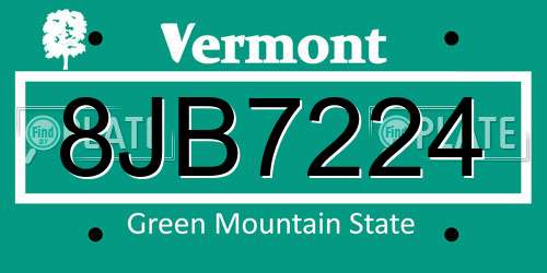 8JB7224 Vermont License Plate