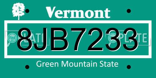 8JB7233 Vermont License Plate