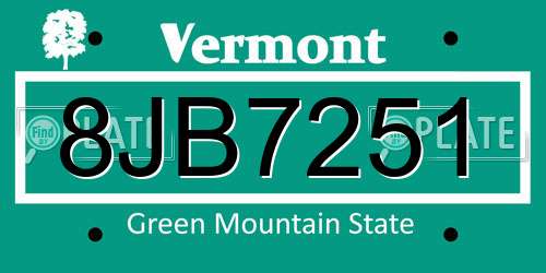 8JB7251 Vermont License Plate