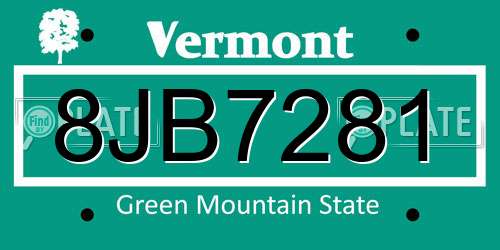 8JB7281 Vermont License Plate