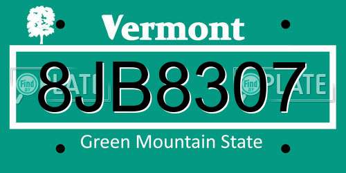 8JB8307 Vermont License Plate