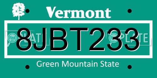 8JBT233 Vermont License Plate