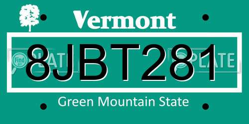 8JBT281 Vermont License Plate