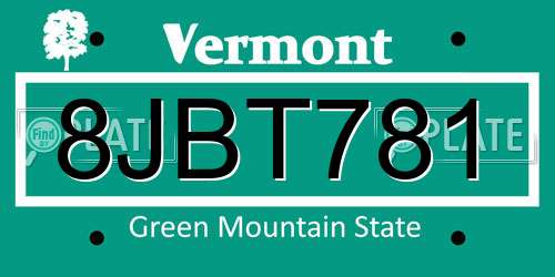 8JBT781 Vermont License Plate