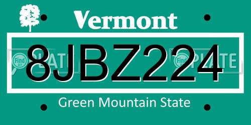 8JBZ224 Vermont License Plate