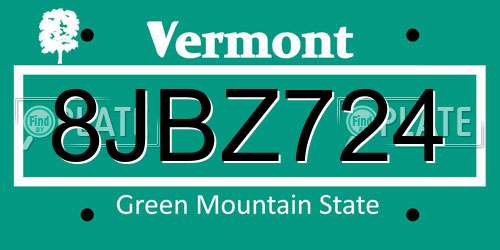 8JBZ724 Vermont License Plate