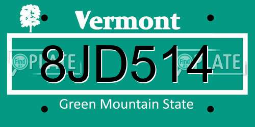 8JD514 Vermont License Plate