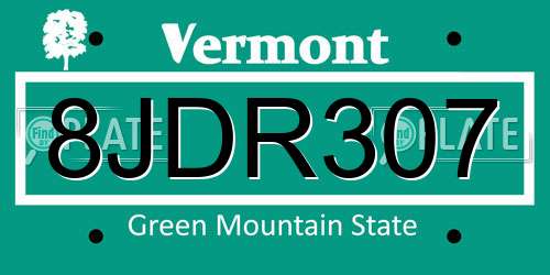 8JDR307 Vermont License Plate